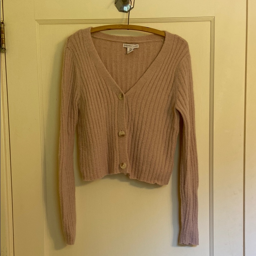 Women's Cropped Pink Ribbed Sweater